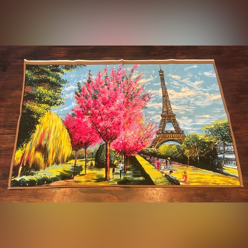VTG 60s Sonacott Paris Midcentury Eiffel Tower Tea Towel Art 20x29 Retro French